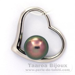 Rhodiated Sterling Silver Pendant and 1 Tahitian Pearl Semi-Baroque B 9.1 mm