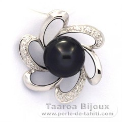 Rhodiated Sterling Silver Pendant and 1 Tahitian Pearl Semi-Baroque B 9.2 mm