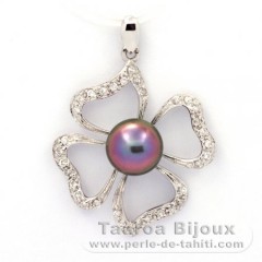 Rhodiated Sterling Silver Pendant and 1 Tahitian Pearl Semi-Baroque C+ 8.6 mm