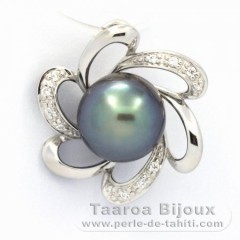 Rhodiated Sterling Silver Pendant and 1 Tahitian Pearl Semi-Baroque B 9.7 mm