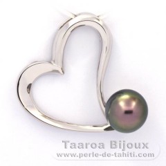 Rhodiated Sterling Silver Pendant and 1 Tahitian Pearl Semi-Baroque C 9.5 mm