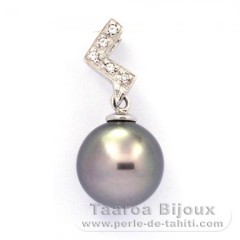 Rhodiated Sterling Silver Pendant and 1 Tahitian Pearl Round C 9.7 mm