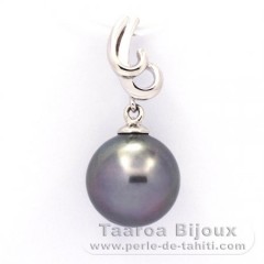 Rhodiated Sterling Silver Pendant and 1 Tahitian Pearl Round C 10.5 mm