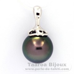 Rhodiated Sterling Silver Pendant and 1 Tahitian Pearl Near-Round C 12.2 mm