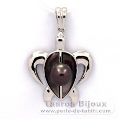 Rhodiated Sterling Silver Pendant and 1 Tahitian Pearl Near-Round C 8 mm