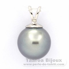 Rhodiated Sterling Silver Pendant and 1 Tahitian Pearl Near-Round C 9.7 mm