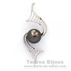 Rhodiated Sterling Silver Pendant and 1 Tahitian Pearl Semi-Baroque B 9.7 mm