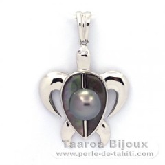 Rhodiated Sterling Silver Pendant and 1 Tahitian Pearl Round C 8.1 mm