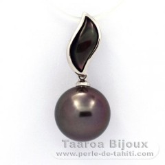 Rhodiated Sterling Silver Pendant and 1 Tahitian Pearl Round C 11.5 mm