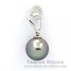 Rhodiated Sterling Silver Pendant and 1 Tahitian Pearl Round C 10.2 mm