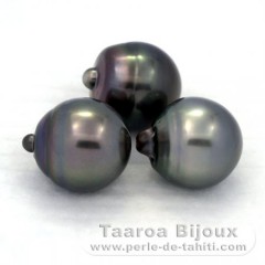 Lot of 3 Tahitian Pearls Semi-Baroque C from 12.5 to 12.8 mm