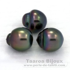 Lot of 3 Tahitian Pearls Semi-Baroque B from 10.5 to 10.6 mm
