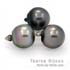 Lot of 3 Tahitian Pearls Semi-Baroque C from 12 to 12.2 mm