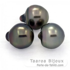 Lot of 3 Tahitian Pearls Semi-Baroque B 10.2 mm