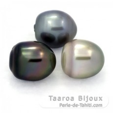 Lot of 3 Tahitian Pearls Semi-Baroque C from 12.2 to 12.4 mm