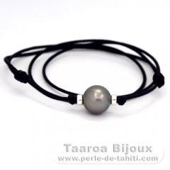 Waxed Cotton Necklace and 1 Tahitian Pearl Round C 13.4 mm