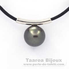 Rhodiated Sterling Silver Pendant and 1 Tahitian Pearl Round C 11.9 mm