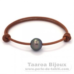 Leather Bracelet and 1 Tahitian Pearl Semi-Baroque C 11.9 mm