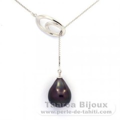 Rhodiated Sterling Silver Necklace and 1 Tahitian Pearl Semi-Baroque A 10 mm