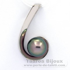 Rhodiated Sterling Silver Pendant and 1 Tahitian Pearl Semi-Baroque B 9.6 mm