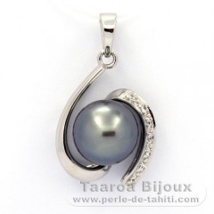 Rhodiated Sterling Silver Pendant and 1 Tahitian Pearl Semi-Baroque C 9.6 mm
