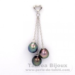 Rhodiated Sterling Silver Pendant and 3 Tahitian Pearls Semi-Baroque A/B 8.4 to 8.6 mm