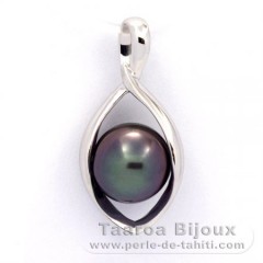 Rhodiated Sterling Silver Pendant and 1 Tahitian Pearl Semi-Baroque B 9 mm