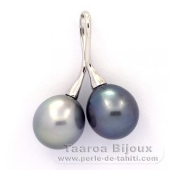 Rhodiated Sterling Silver Pendant and 2 Tahitian Pearls Semi-Baroque 1 B & 1 C 11.3 and 11.4 mm