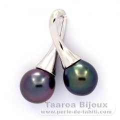 Rhodiated Sterling Silver Pendant and 2 Tahitian Pearls Semi-Baroque B+ 9.5 and 9.6 mm