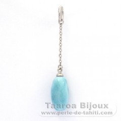 Rhodiated Sterling Silver Pendant and 1 Larimar - 13 x 7 mm - 1.07 gr