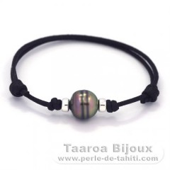 Waxed Cotton Bracelet and 1 Tahitian Pearl Ringed C 10.6 mm