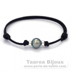 Waxed Cotton Bracelet and 1 Tahitian Pearl Semi-Baroque C 9.2 mm