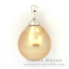 Rhodiated Sterling Silver Pendant and 1 Australian Pearl Semi-Baroque C 11.4 mm