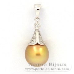 Rhodiated Sterling Silver Pendant and 1 Australian Pearl Semi-Baroque C 10 mm