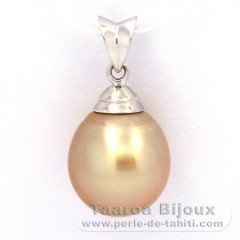 Rhodiated Sterling Silver Pendant and 1 Australian Pearl Semi-Baroque B 11 mm