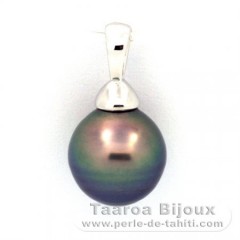 Rhodiated Sterling Silver Pendant and 1 Tahitian Pearl Ringed C 9.6 mm