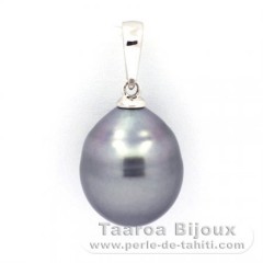 Rhodiated Sterling Silver Pendant and 1 Tahitian Pearl Ringed B 11.3 mm