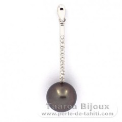 Rhodiated Sterling Silver Pendant and 1 Tahitian Pearl Round C 10.6 mm