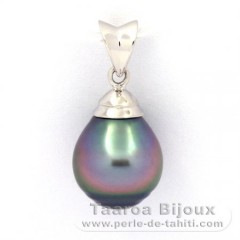 Rhodiated Sterling Silver Pendant and 1 Tahitian Pearl Ringed B 9.6 mm