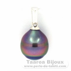 Rhodiated Sterling Silver Pendant and 1 Tahitian Pearl Ringed B 9.4 mm