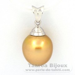 Rhodiated Sterling Silver Pendant and 1 Australian Pearl Semi-Baroque C 10.7 mm