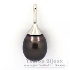 Rhodiated Sterling Silver Pendant and 1 Tahitian Pearl Semi-Baroque C 14.3 mm