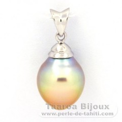 Rhodiated Sterling Silver Pendant and 1 Australian Pearl Semi-Baroque B 10 mm