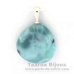 Rhodiated Sterling Silver Pendant and 1 Larimar - 15 x 15 x 5.4 mm - 2 gr