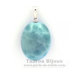 18K Solid White Gold Pendant and 1 Larimar - 23 x 17.5 x 9.5 mm - 6.55 gr