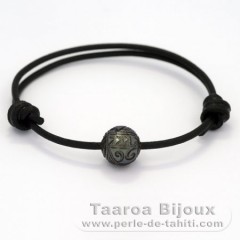 Leather Bracelet and 1 Tahitian Pearl Engraved  11.4 mm