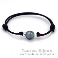 Waxed Cotton Bracelet and 1 Tahitian Pearl Semi-Baroque C+ 9.2 mm