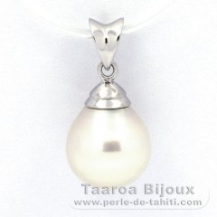 Rhodiated Sterling Silver Pendant and 1 Tahitian Pearl Semi-Baroque C 10 mm