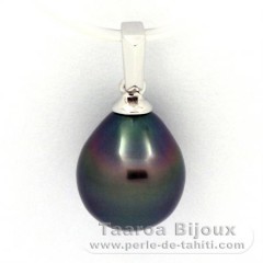 18K Solid White Gold Pendant and 1 Tahitian Pearl Semi-Baroque A 9.2 mm