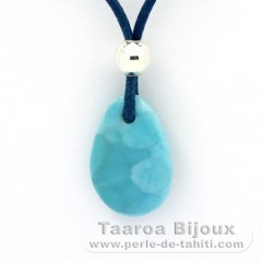 Cotton Necklace, Rhodiated Sterling Silver and 1 Larimar - 19.5 x 13 x 4.8 mm - 2.1 gr